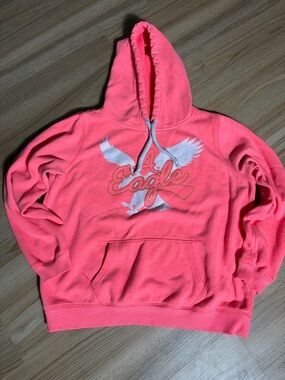 American Eagle Hoodie Womens XL Orange Graphic Logo Pullover Sweatshirt Cozy